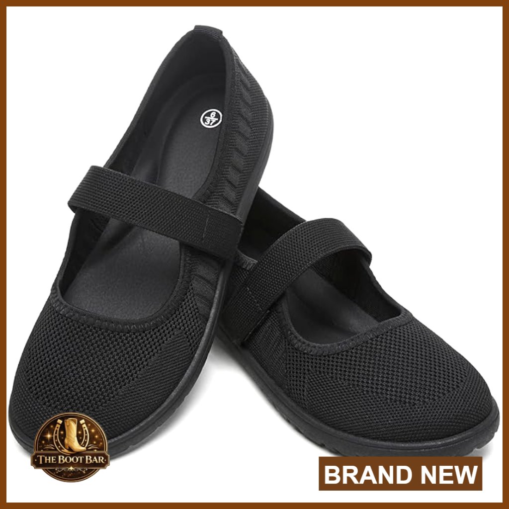 Wide Width Knit Ballet Flats With Strap, Slip-On Walking Shoes